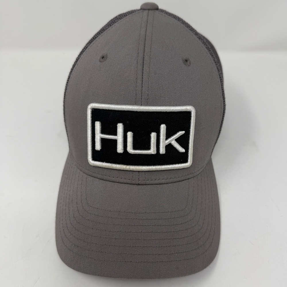 Huk Trucker Hat Mens OSFM Gray Good Mesh Back Snapback Fishing Logo Patch Cap